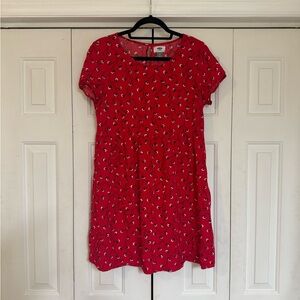 Old Navy Women’s Red Floral Swing Dress Short Sleeve Rayon Dress Size Medium